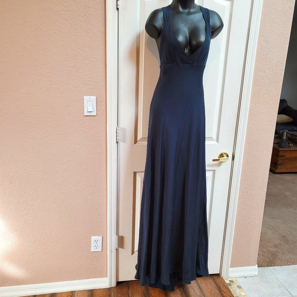 J. Crew cross-open back low-neck midnight evening gown Wedding Season!
